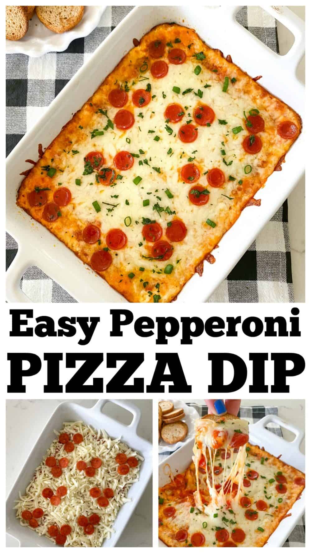 photo collage of pizza dip