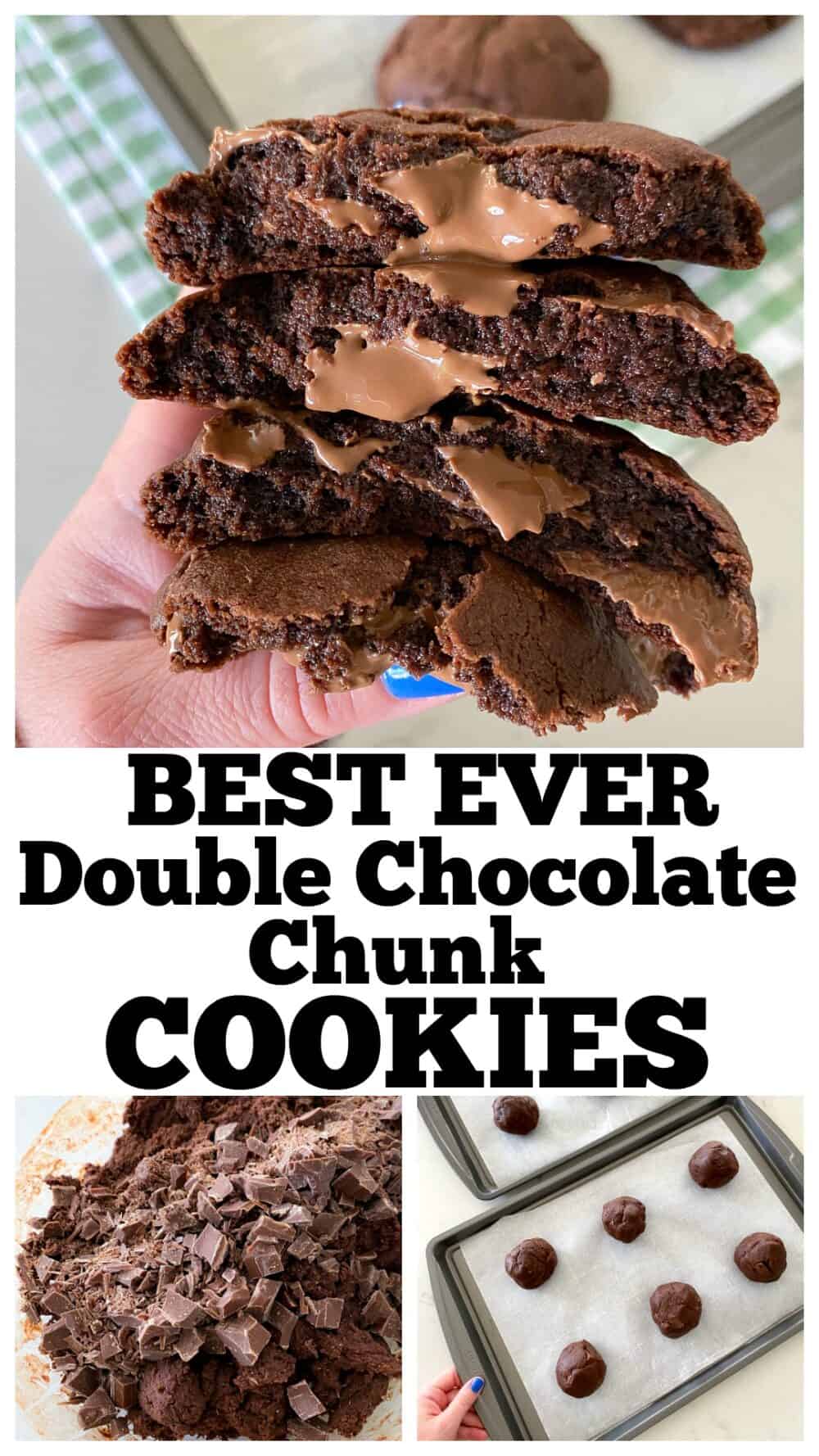 photo collage of double chocolate chip cookies