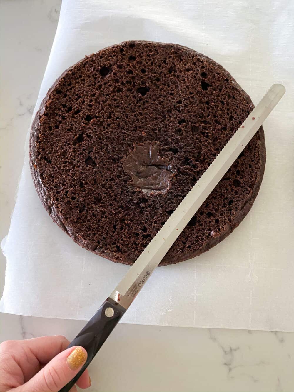 cut tops of baked cakes off with knife to make flat