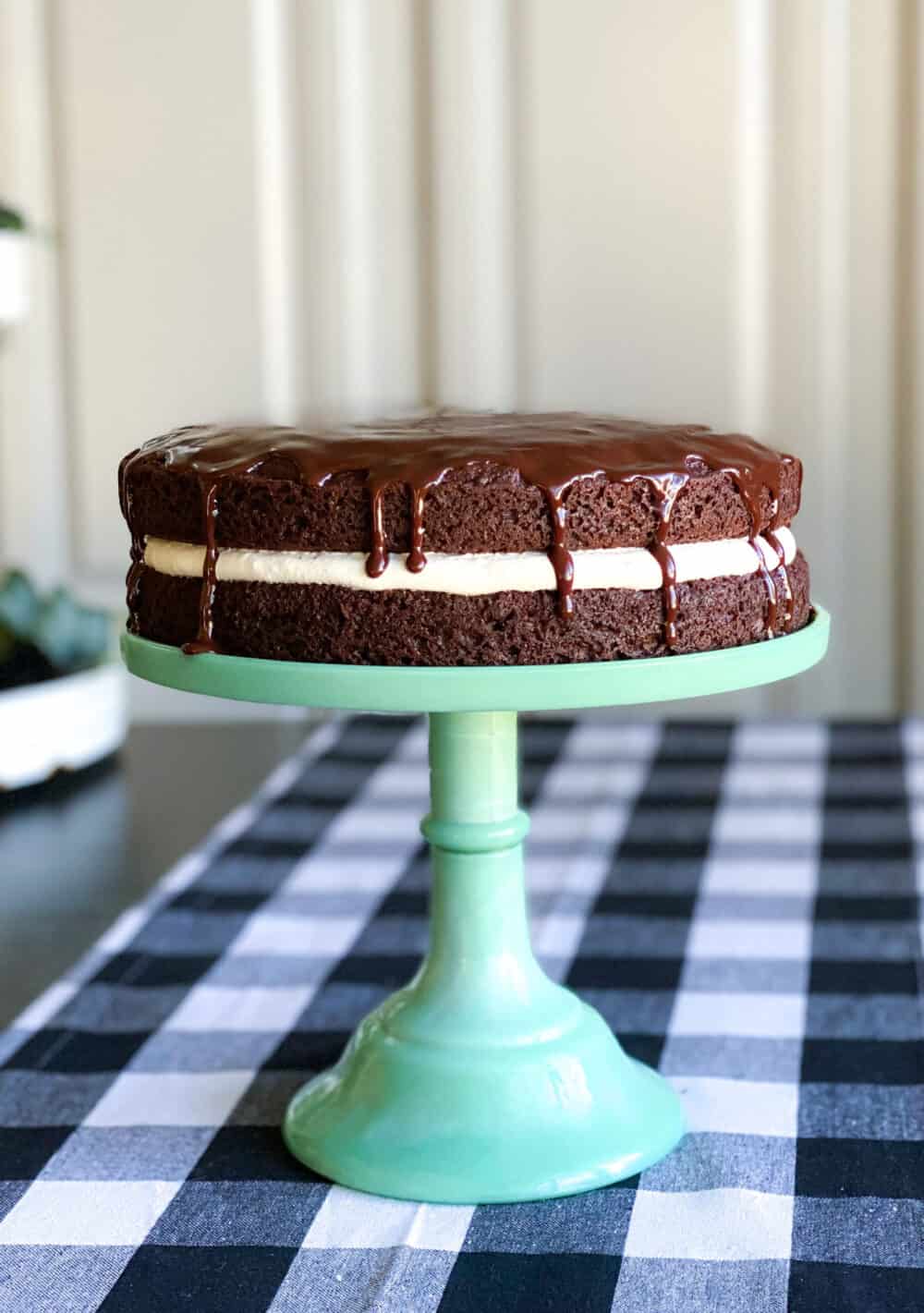 ding dong cake on cake stand