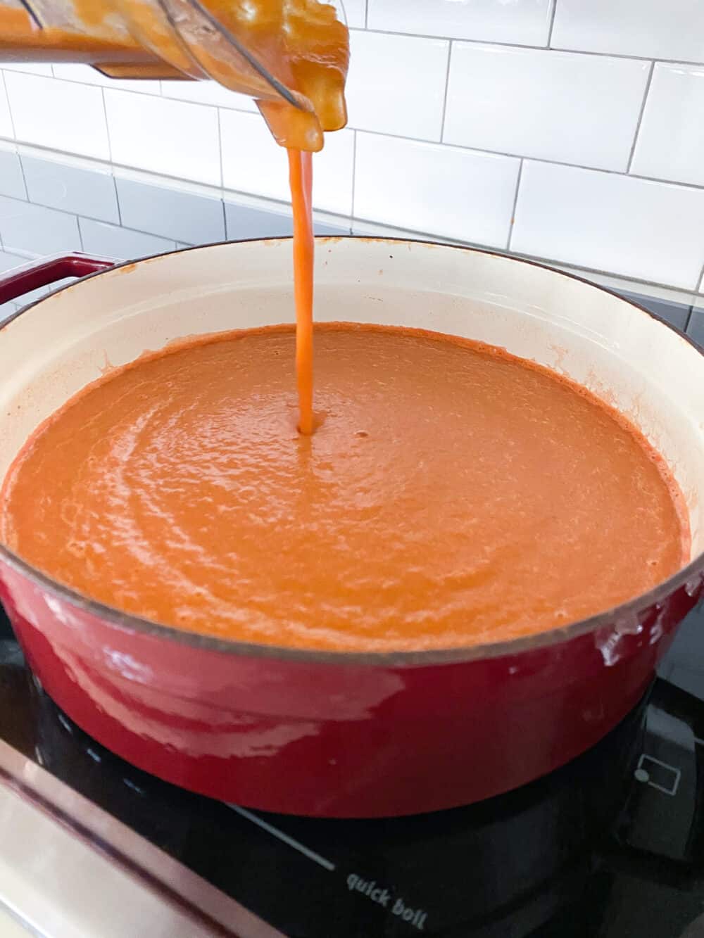 pour tomato bisque back to pot