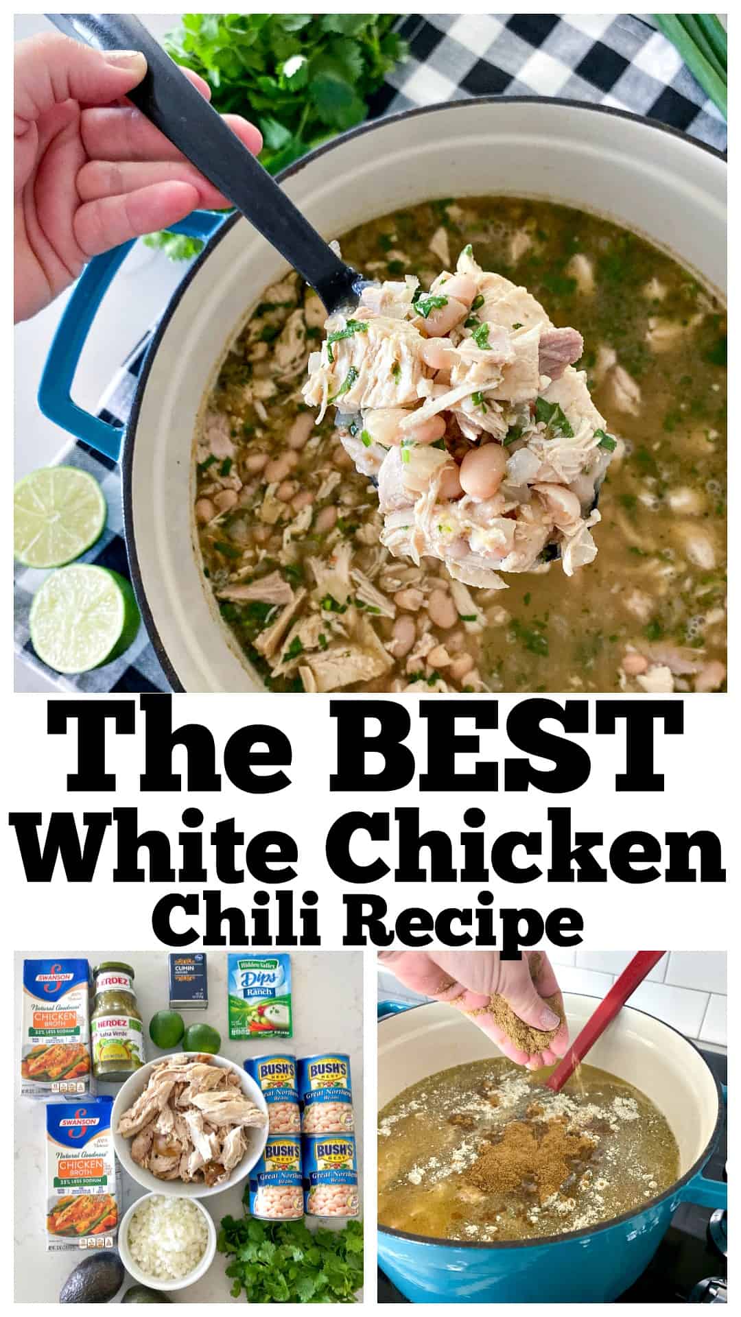 photo collage white chicken chili