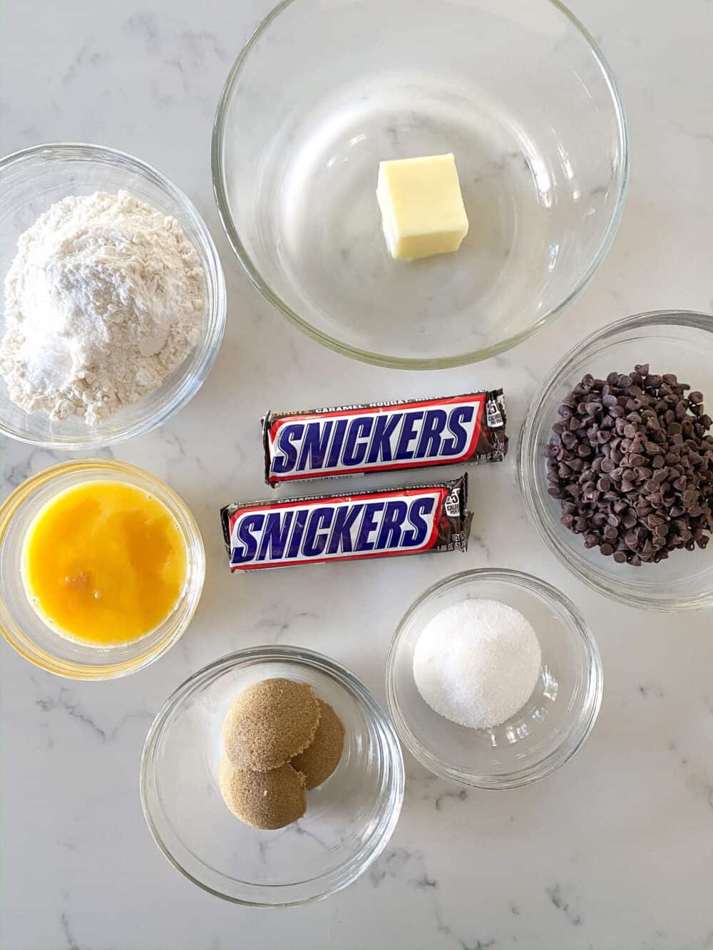ingredients for giant snickers cookie