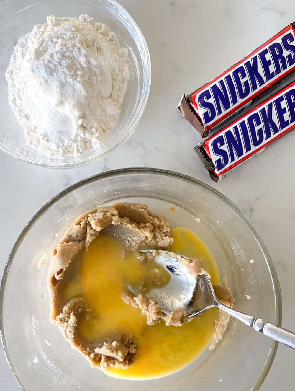 wet ingredients for snickers cookie