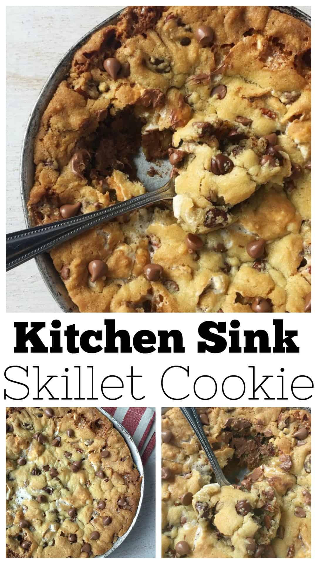 photo collage of skillet cookie