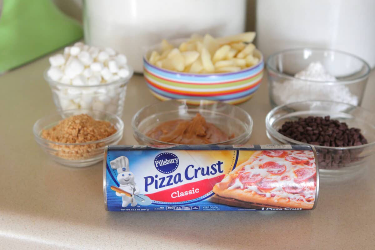 dessert pizza recipe ingredients on counter top