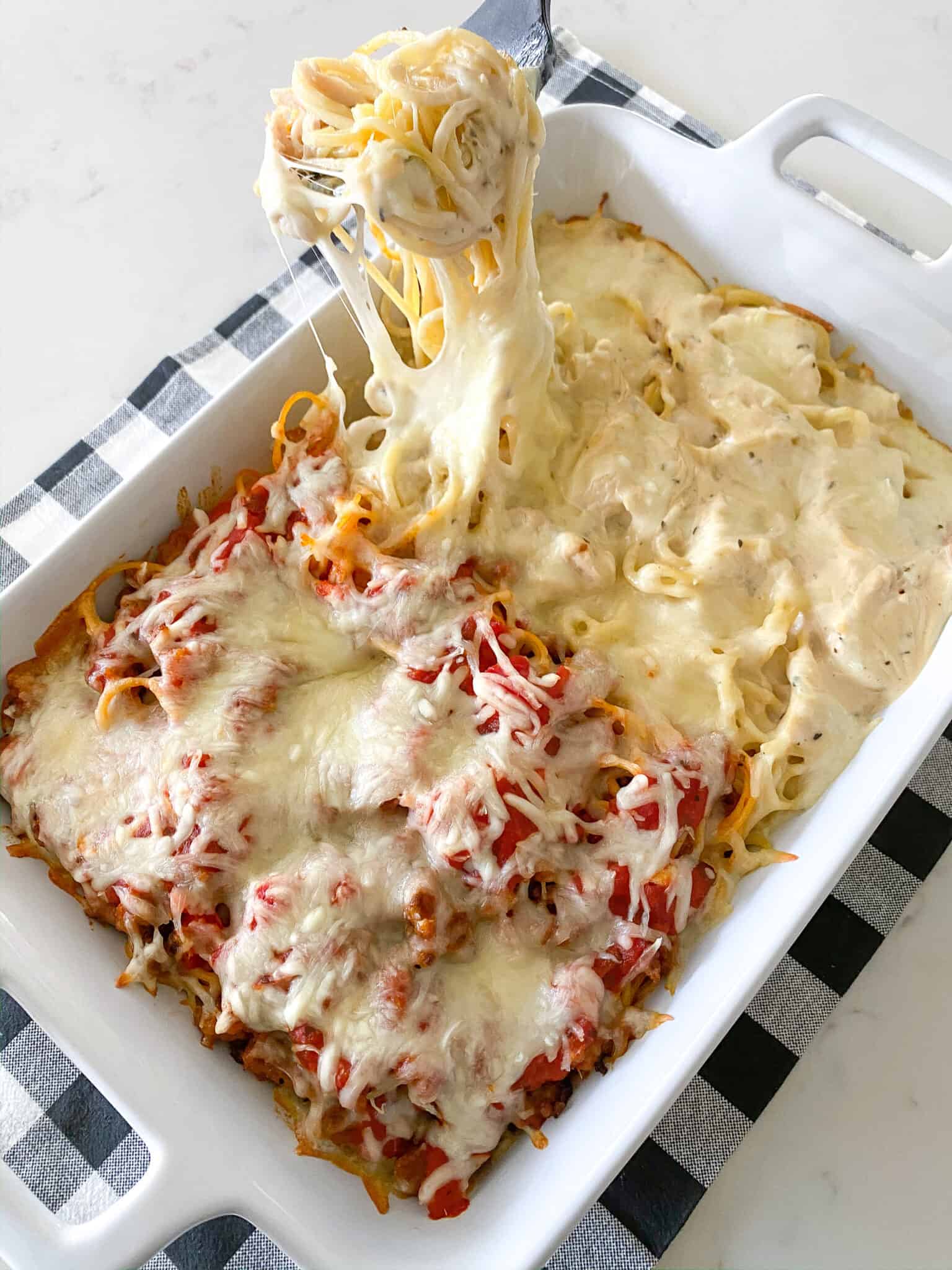 Red and White Baked Spaghetti Recipe Easy Pasta Dinner Idea!