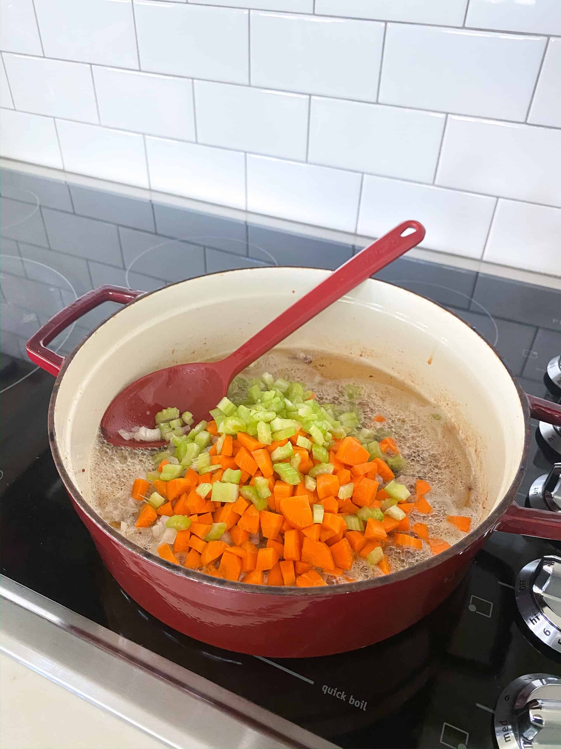 cooking vegetables for loaded baked potato soup
