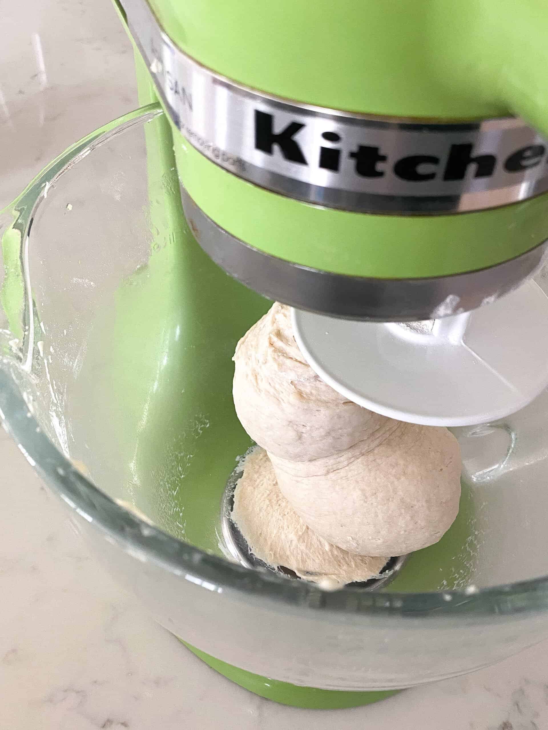 pizza dough in stand mixer