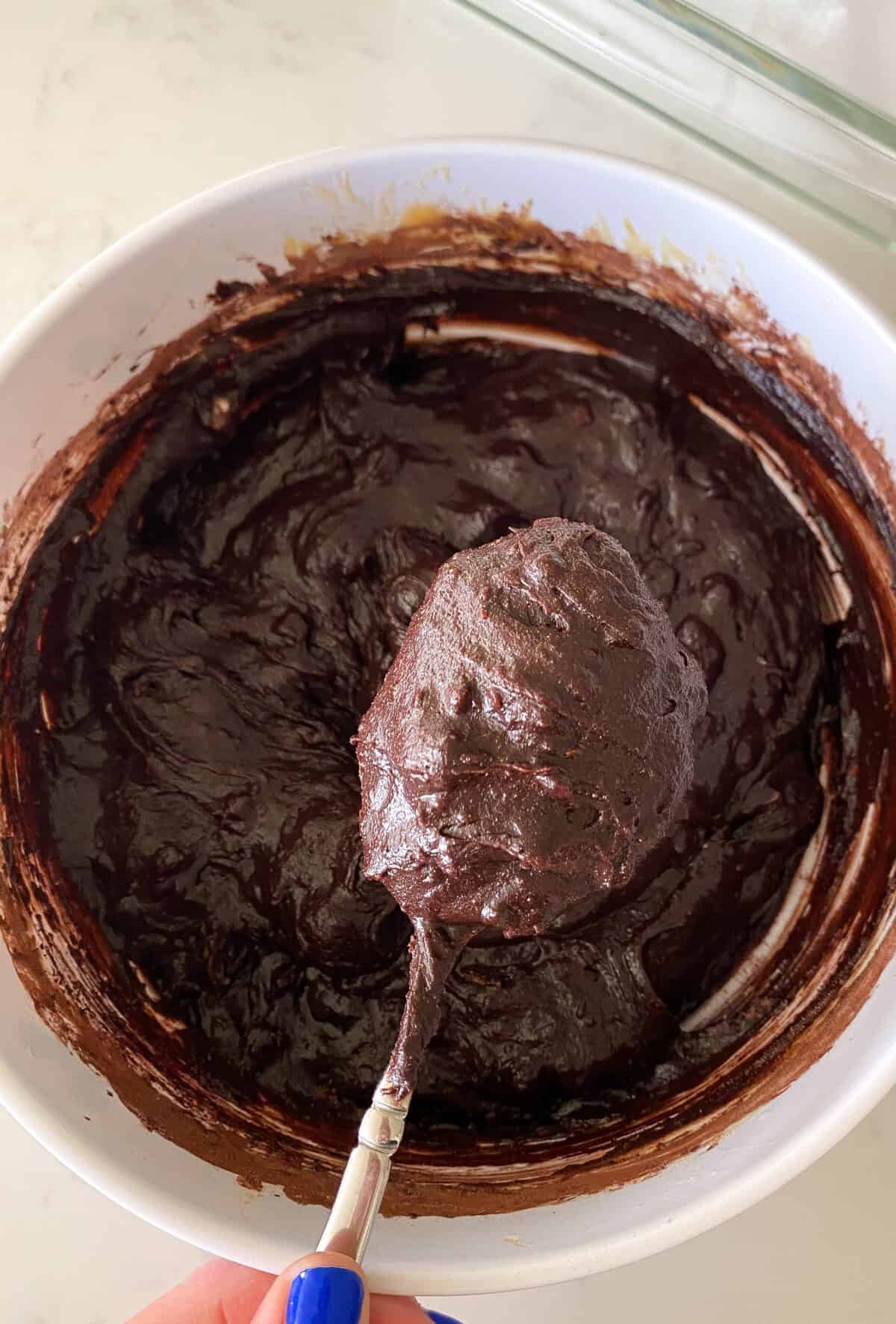 fudge brownie batter in mixing bowl
