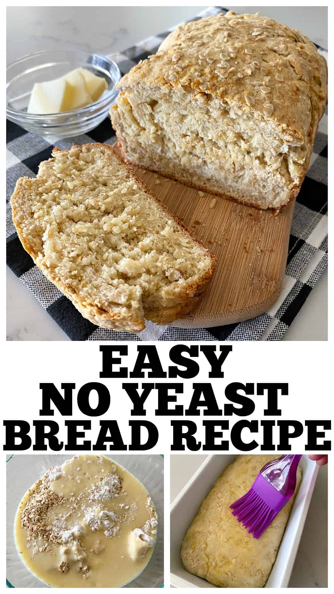 photo collage of no yeast bread
