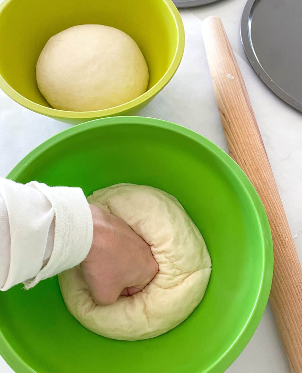 preparing pizza dough