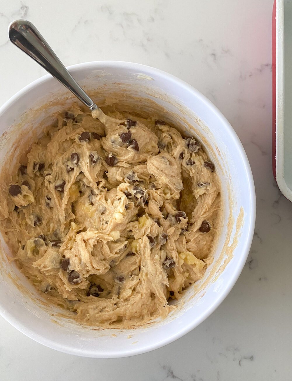 chocolate chips in mixing bowl