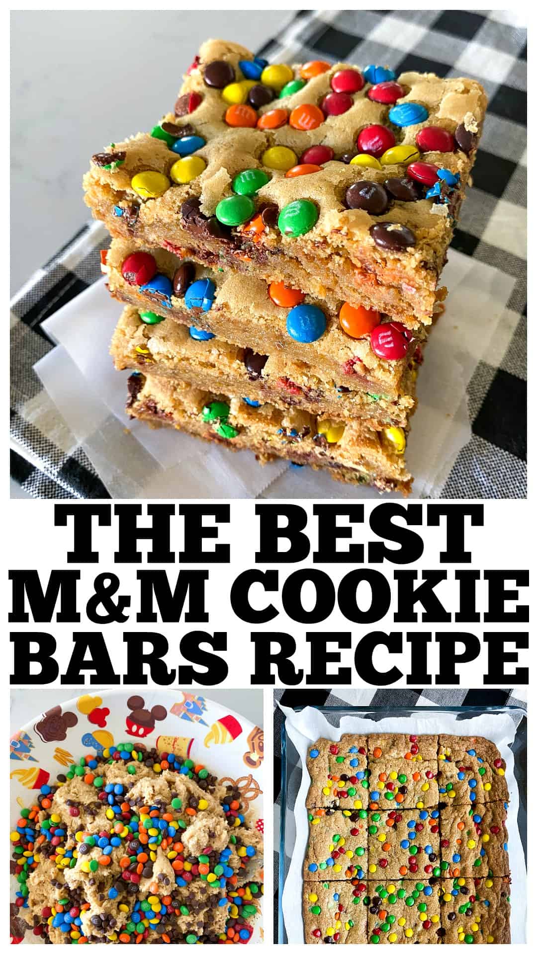photo collage of m&m cookie bars