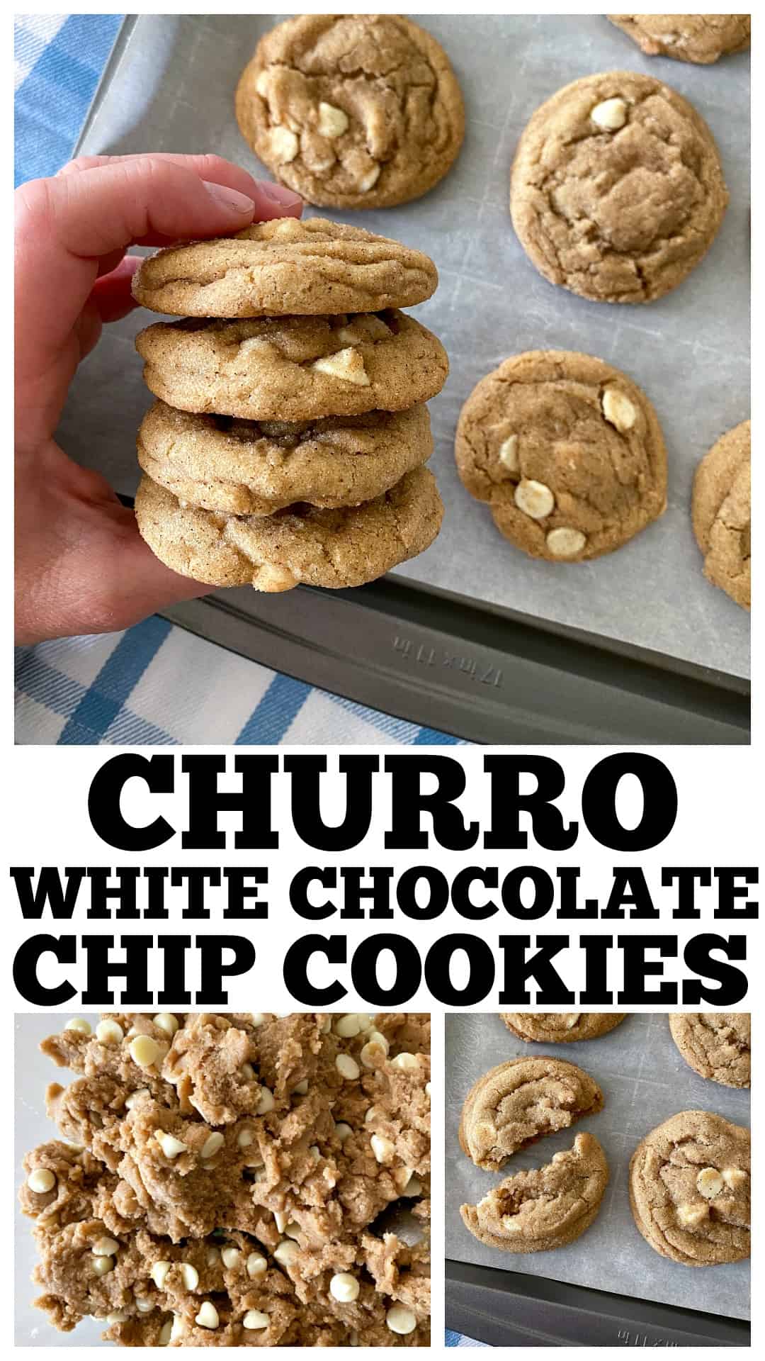 photo collage of white chocolate chip cookies