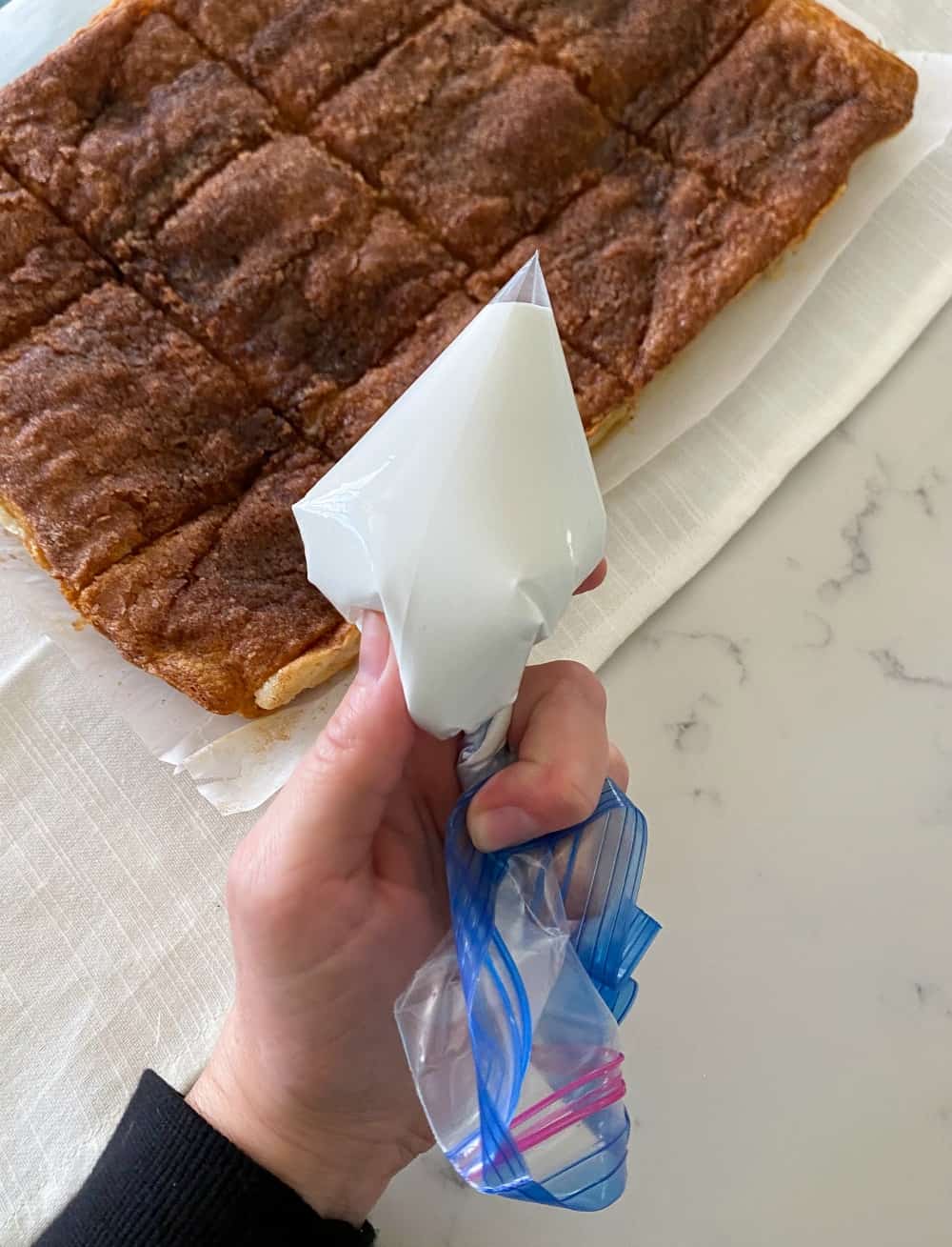 drizzle placed into ziplock bag
