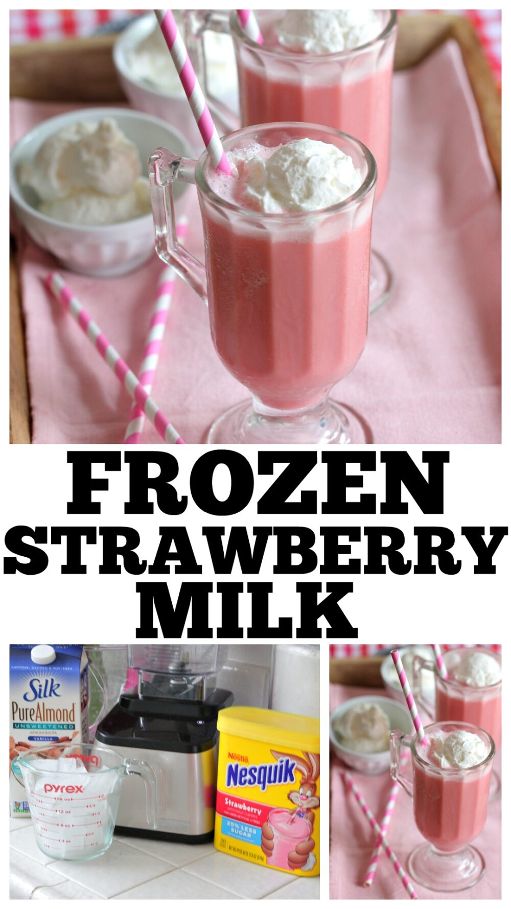 photo collage of strawberry milk