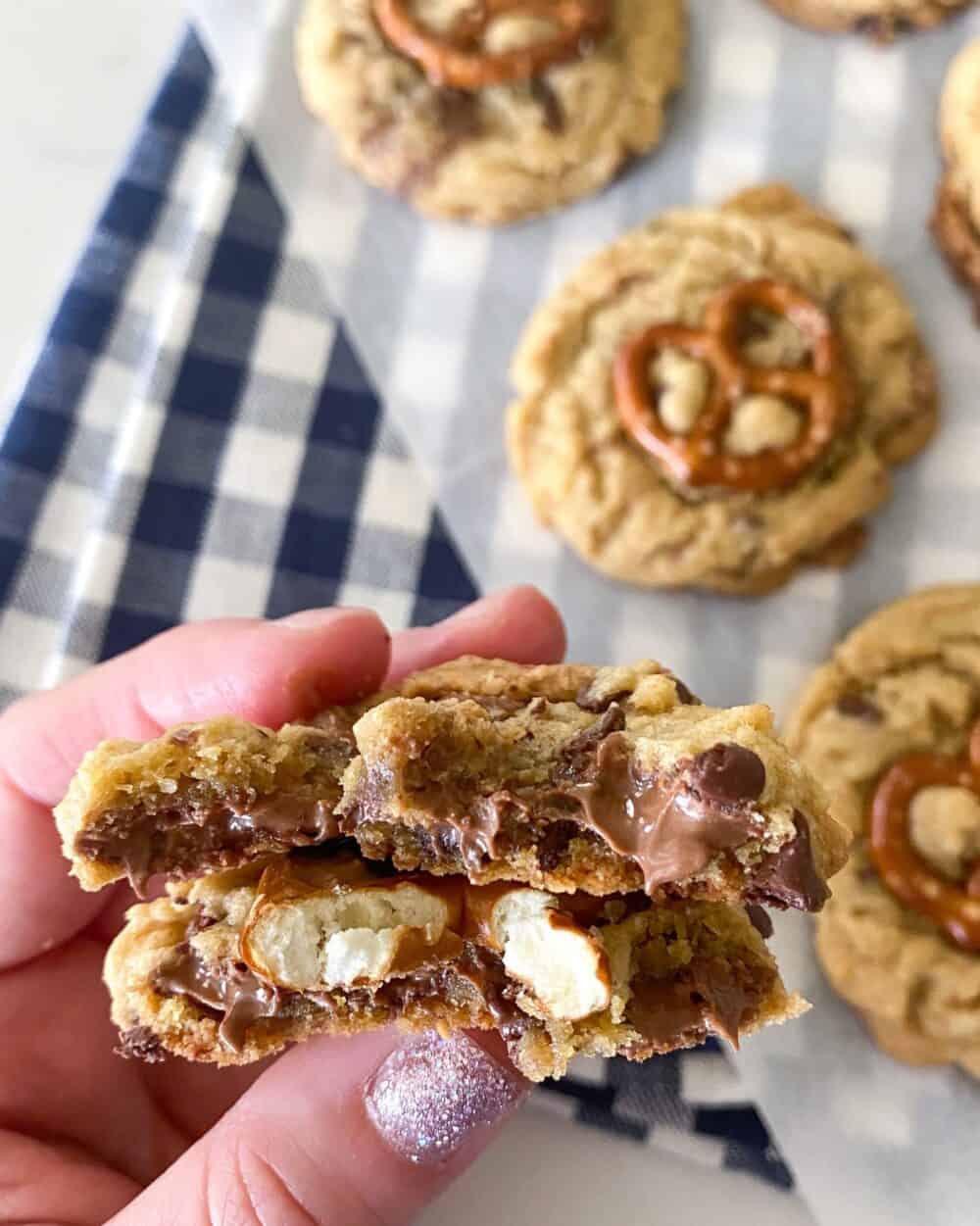 peanut butter cup cookies cut in half to show inside