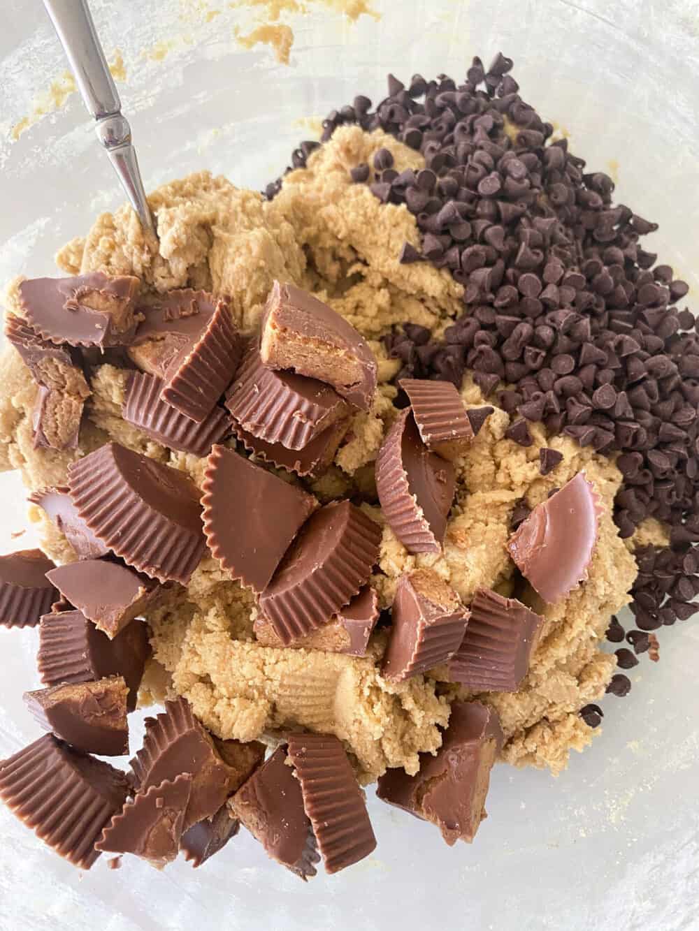peanut butter cups in mixing bowl