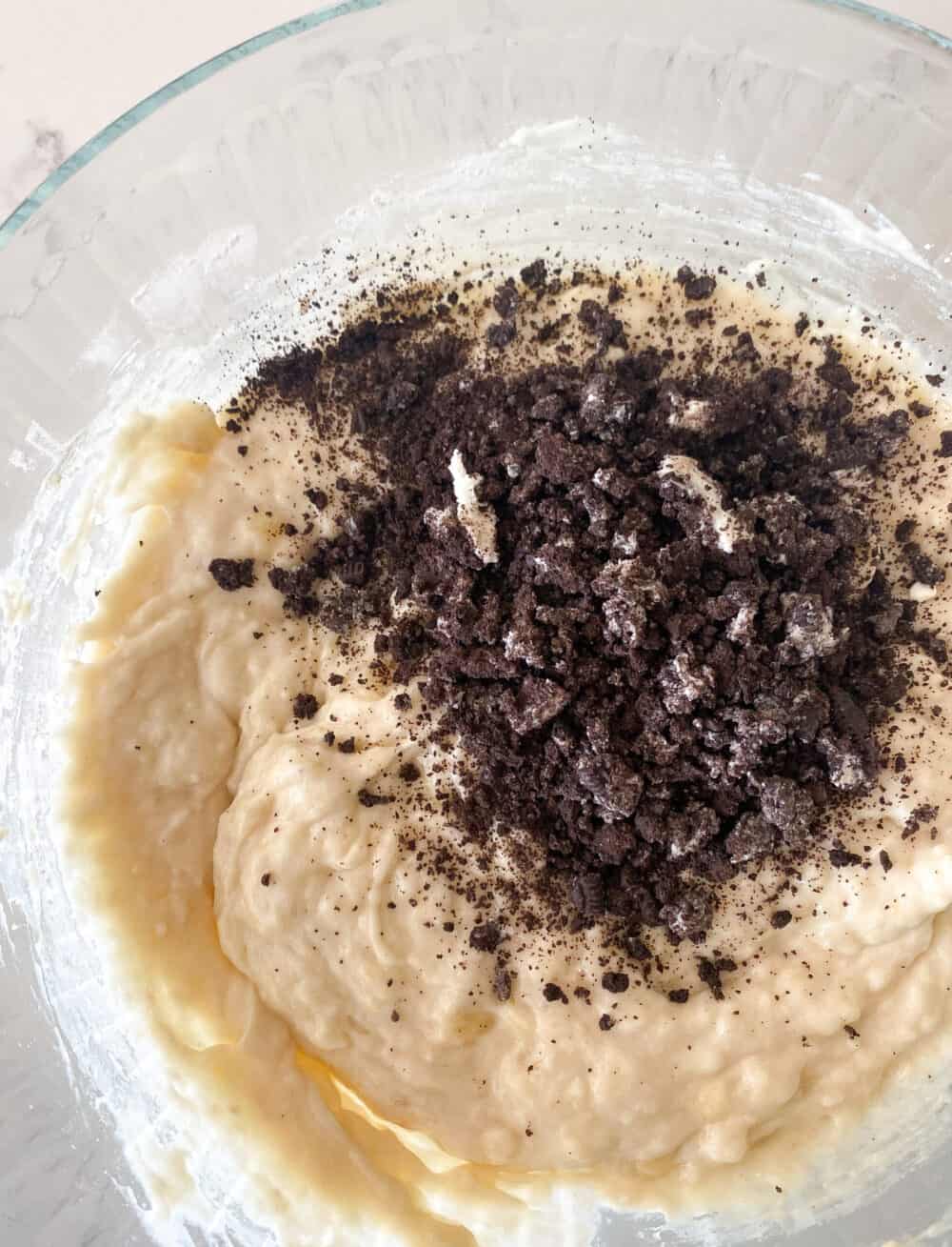 add cookie crumbs to bowl for sheet cake