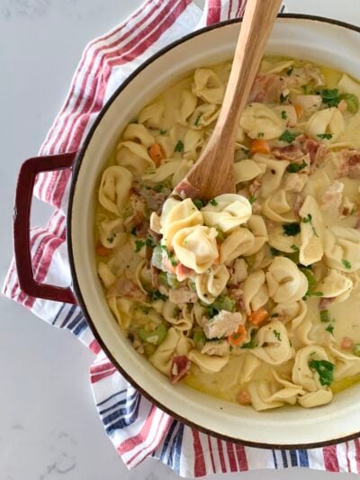 chicken tortellini soup in pot