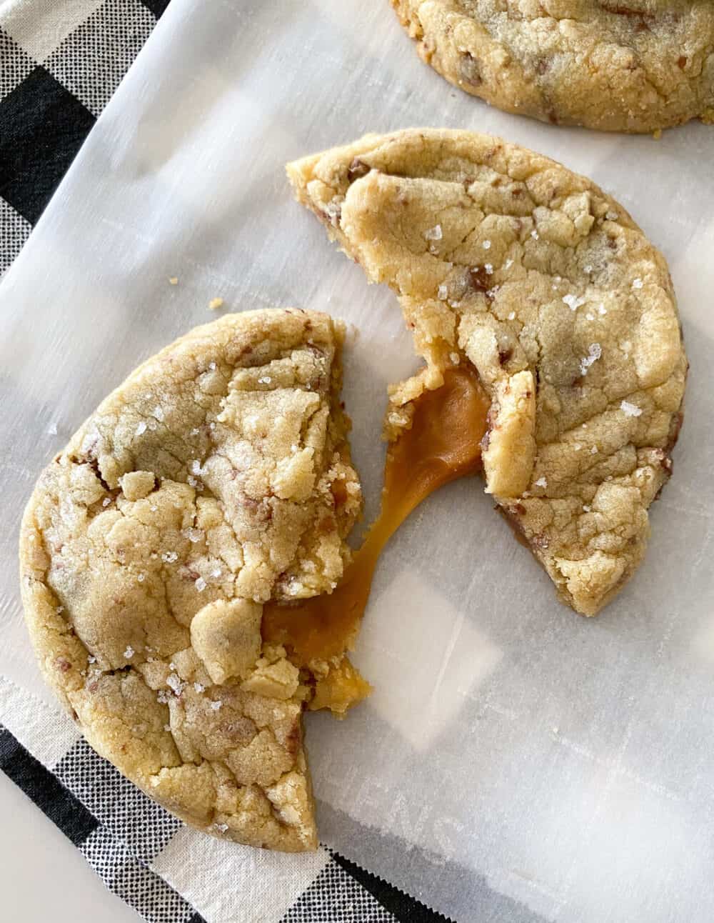 baked and stacked salted caramel cookies