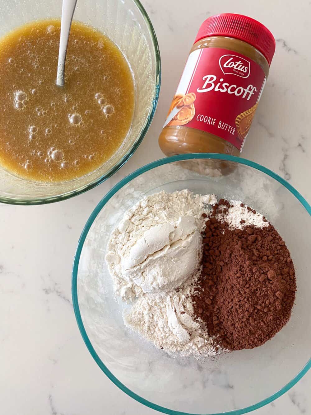 combine dry ingredients for homemade brownies