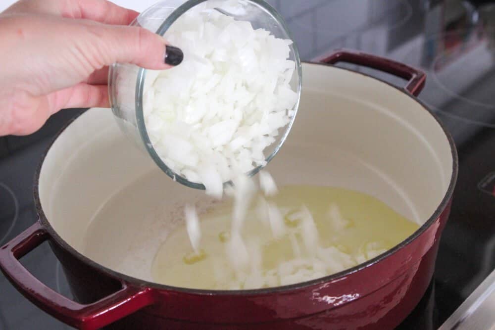 sautéing onions in pot for taco soup