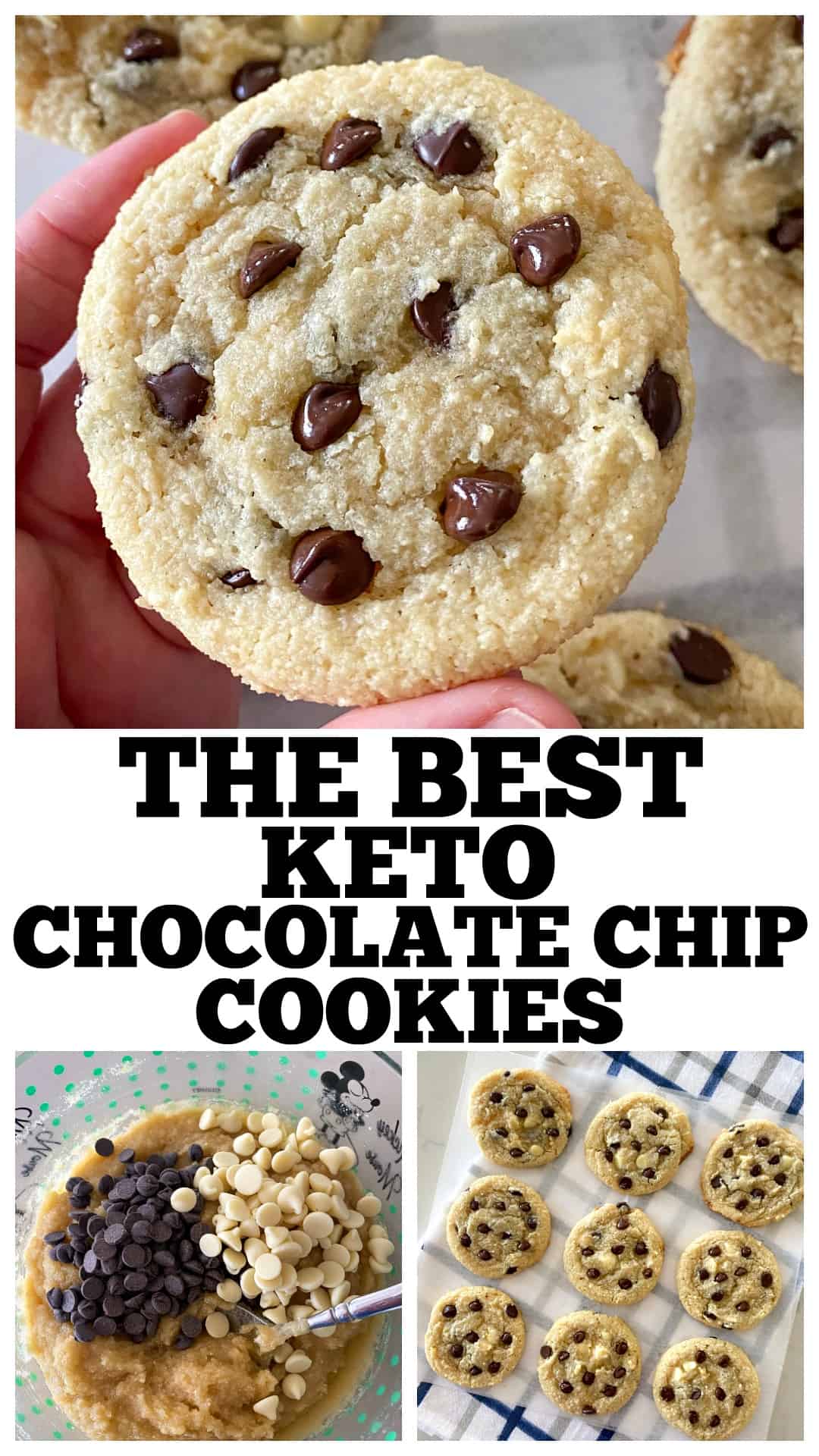 photo collage of keto chocolate chip cookies
