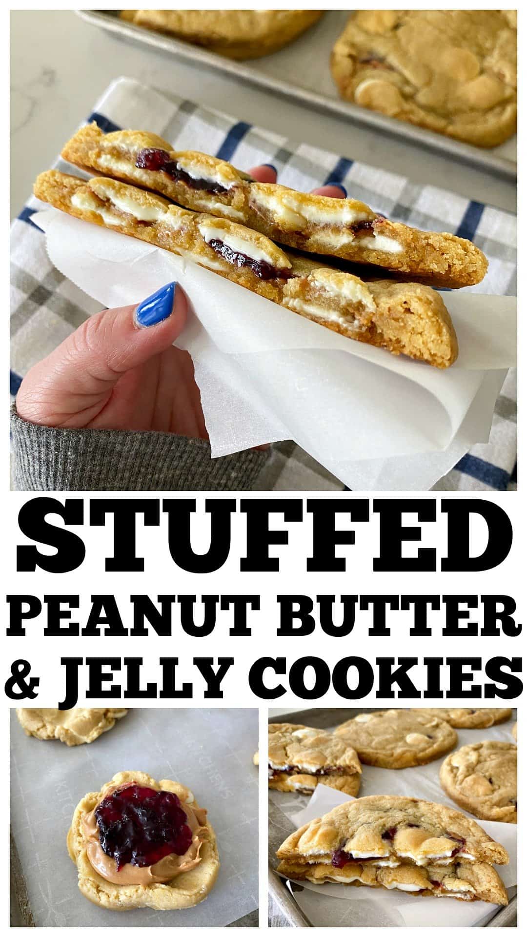 photo collage of peanut butter and jelly cookies
