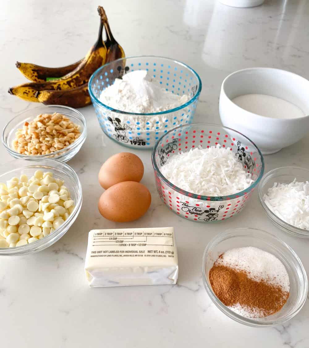 banana bread ingredients on counter