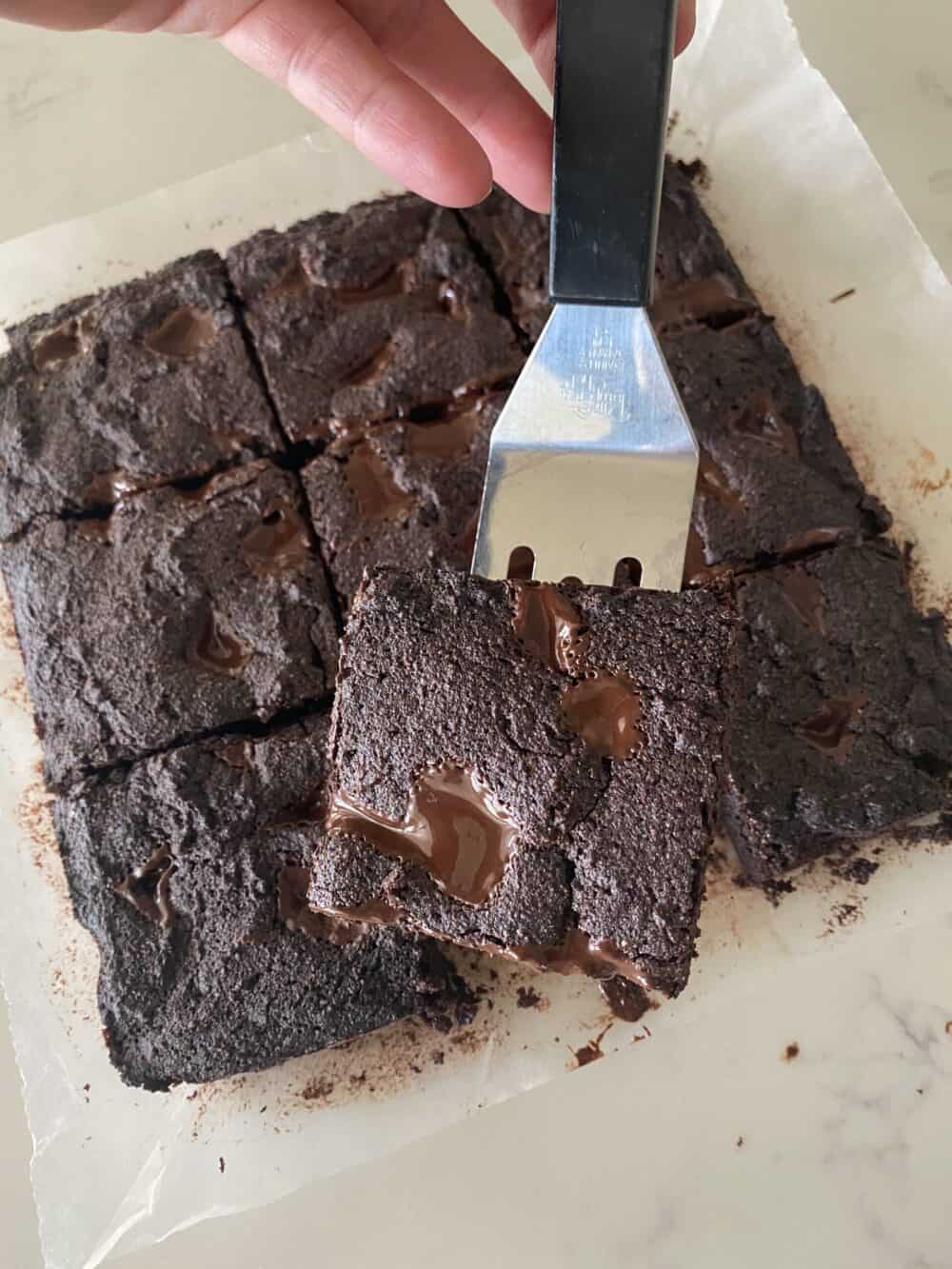 keto brownies cut into squares