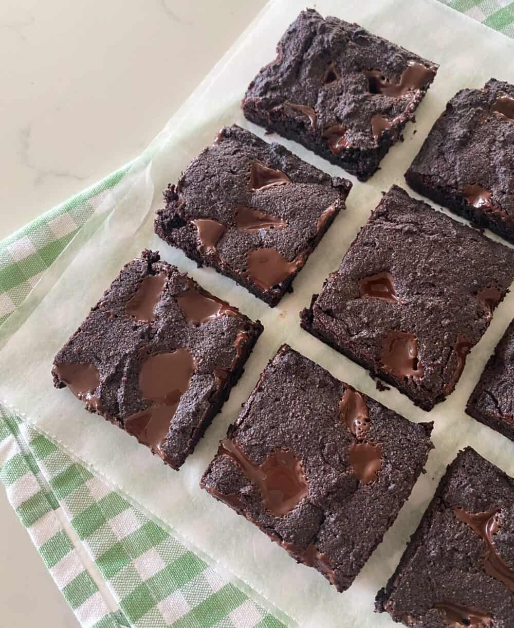 baked keto brownies on counter