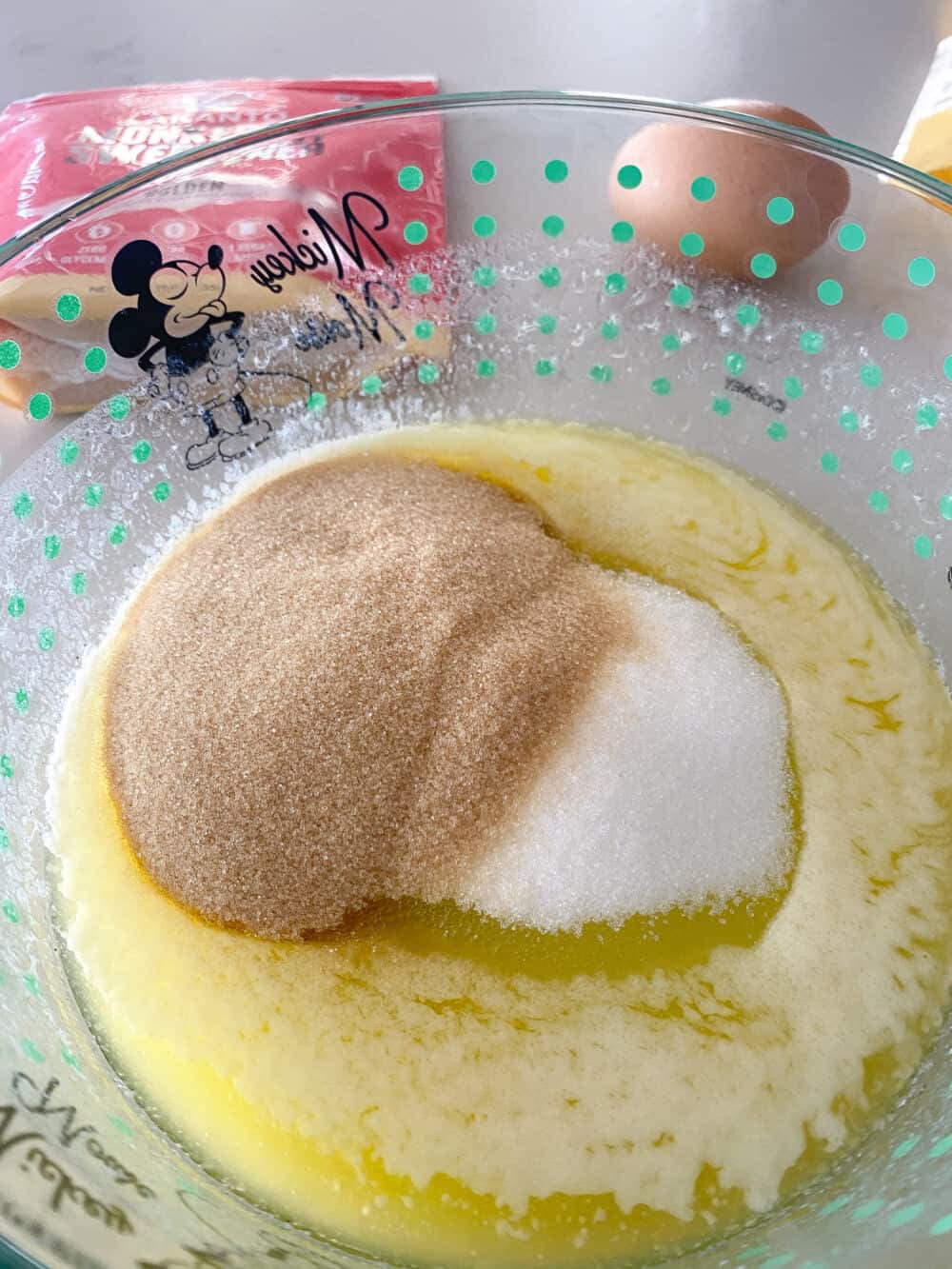 butter and sugars in mixing bowl