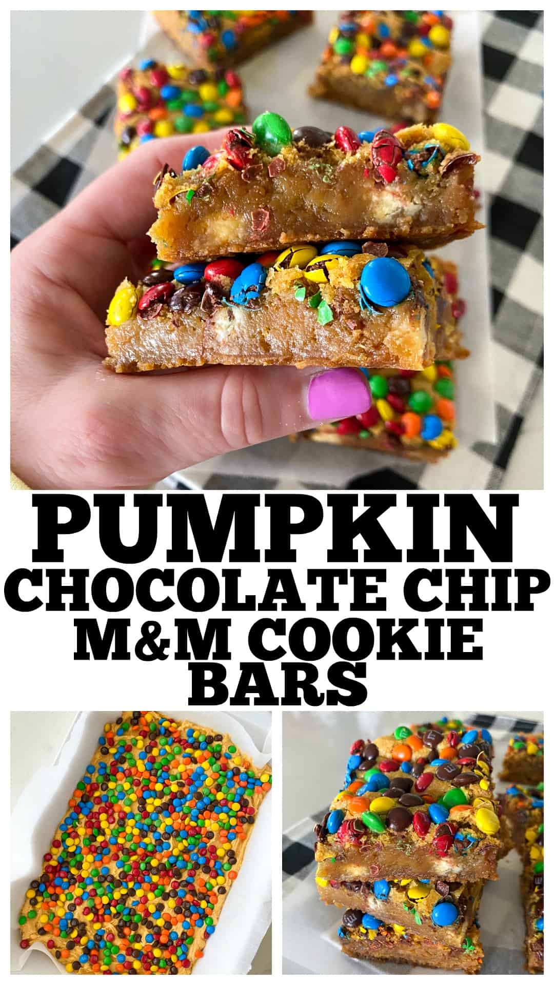 m&m cookie bar collage for pinterest