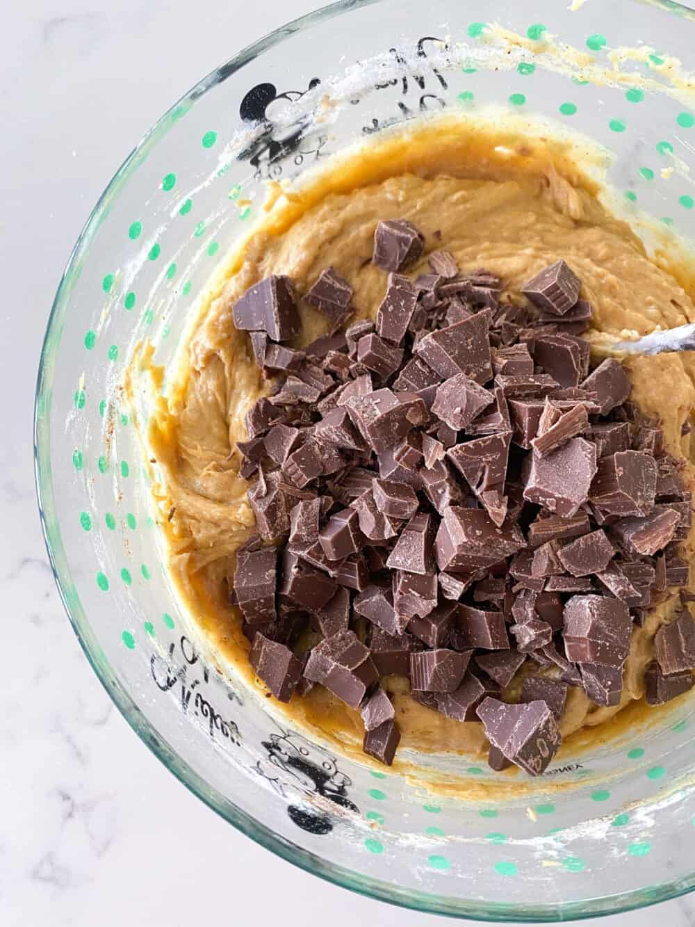 chocolate chunks into mixing bowl