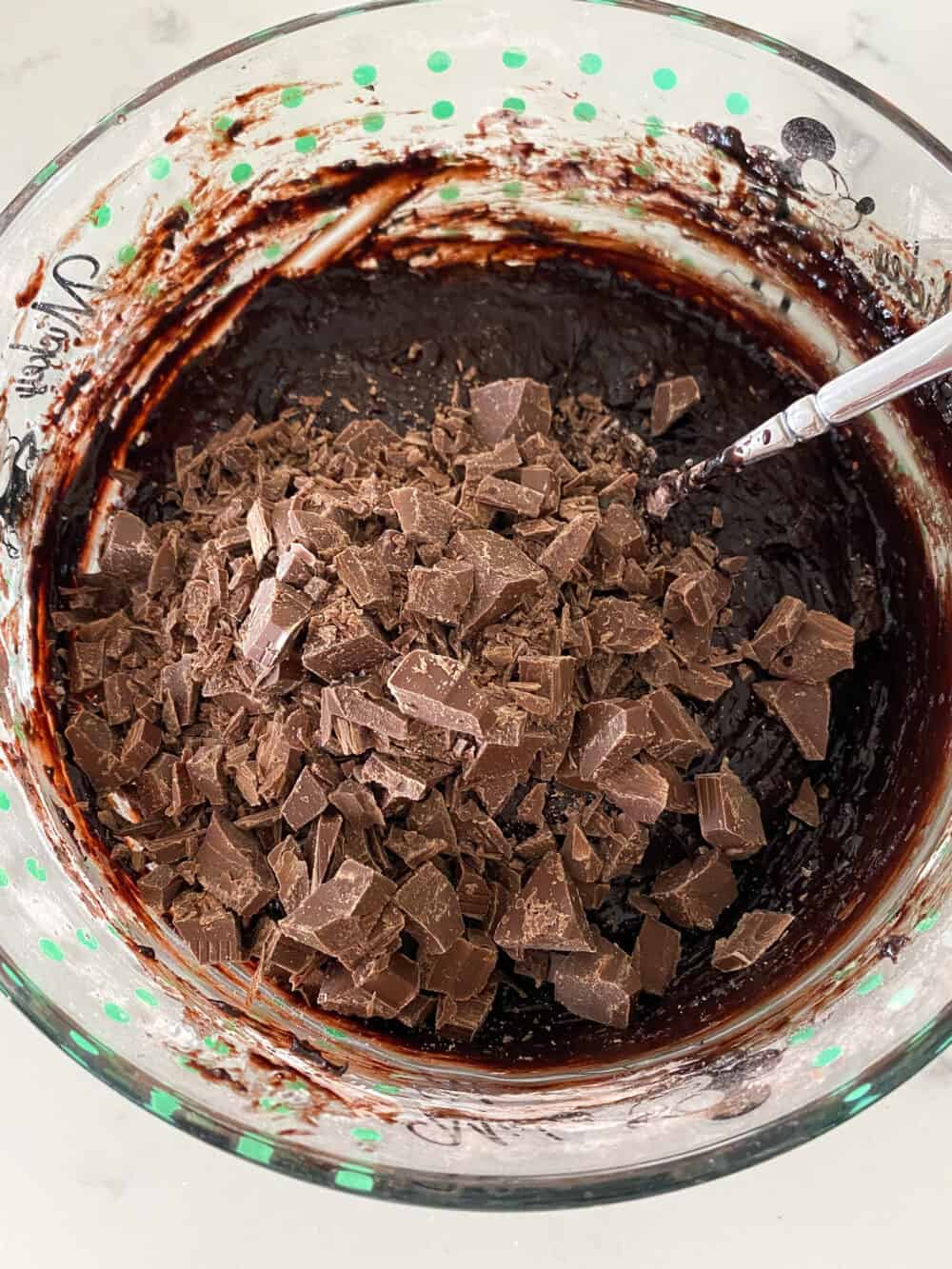 chocolate chunks in mixing bowl