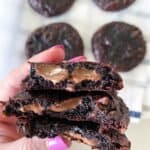 chocolate flourless cookies cut in half