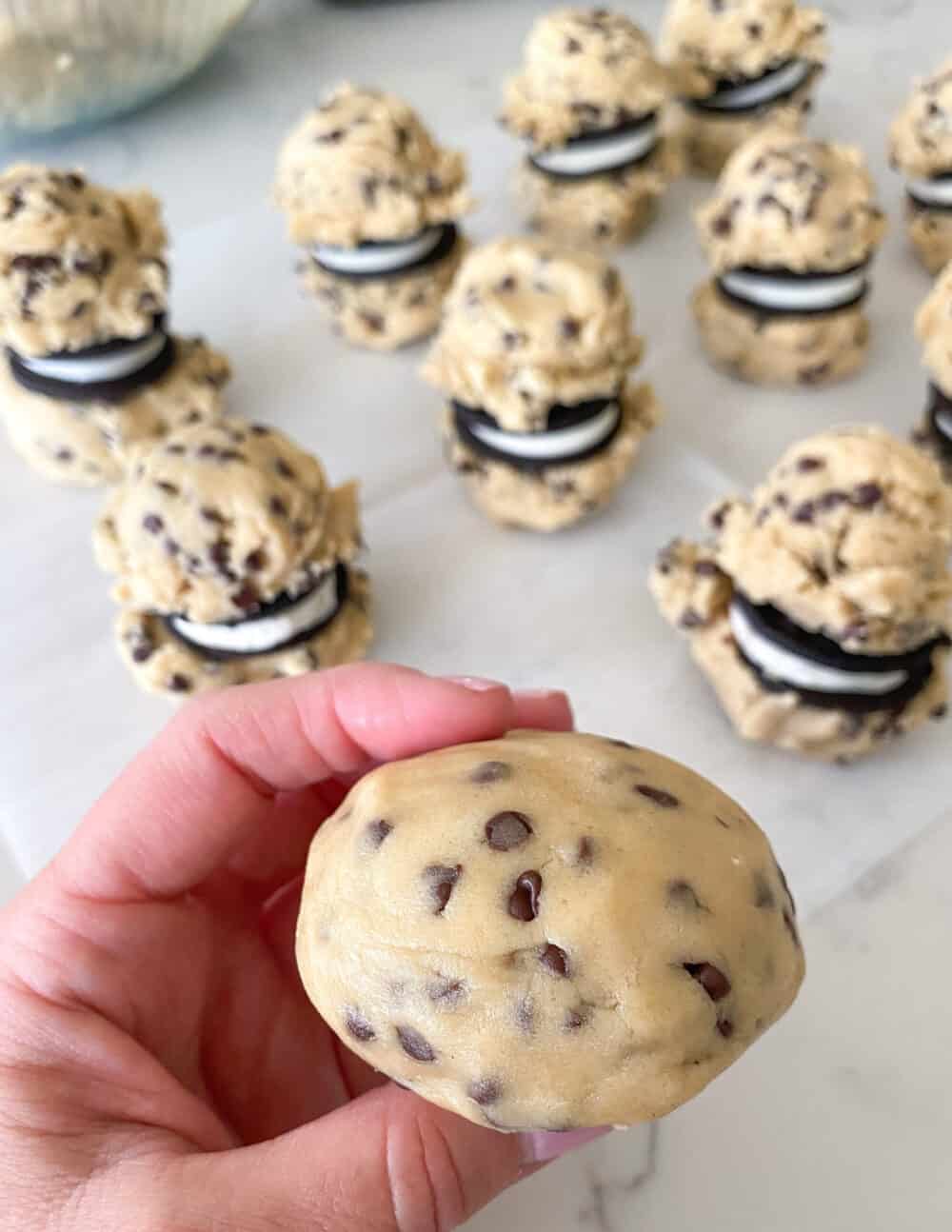 oreo cookie enclosed with cookie dough