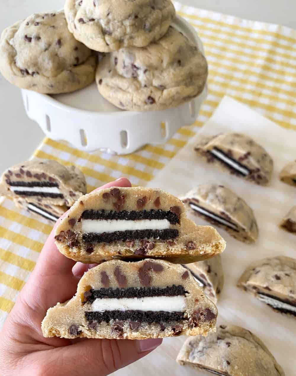 baked oreo stuffed chocolate chip cookies