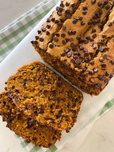 sliced pumpkin chocolate chip bread