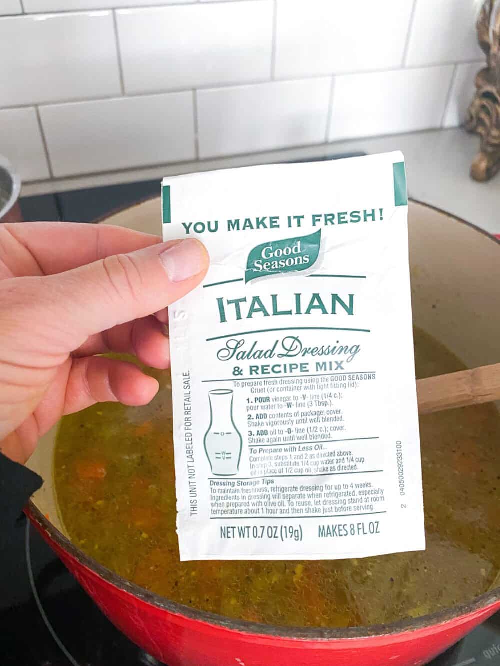 adding Italian dressing seasoning to chicken orzo soup