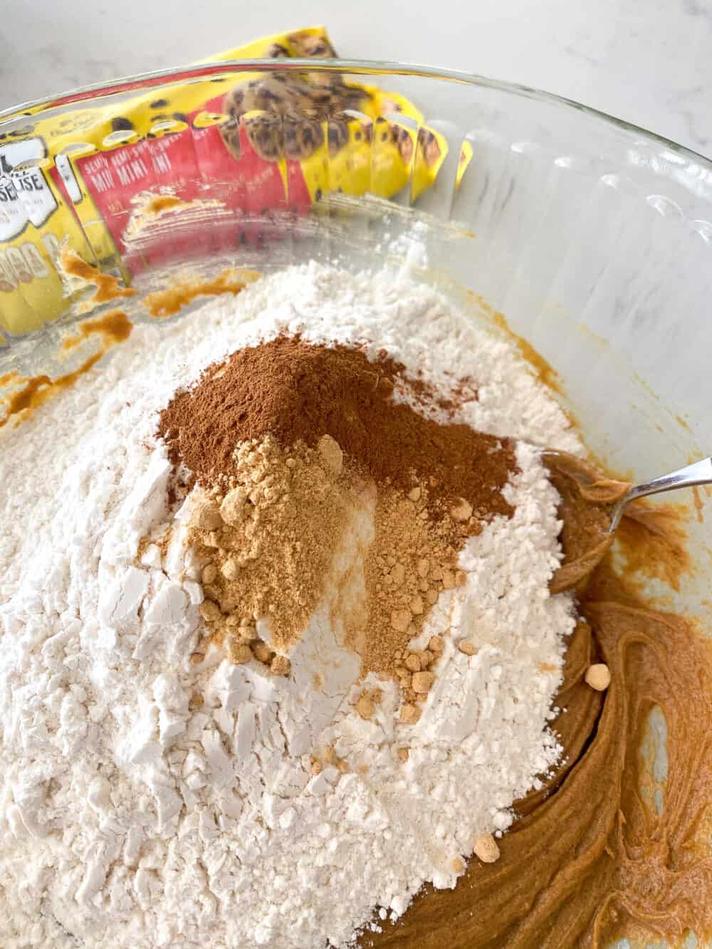 dry ingredients in mixing bowl for gingerbread bars