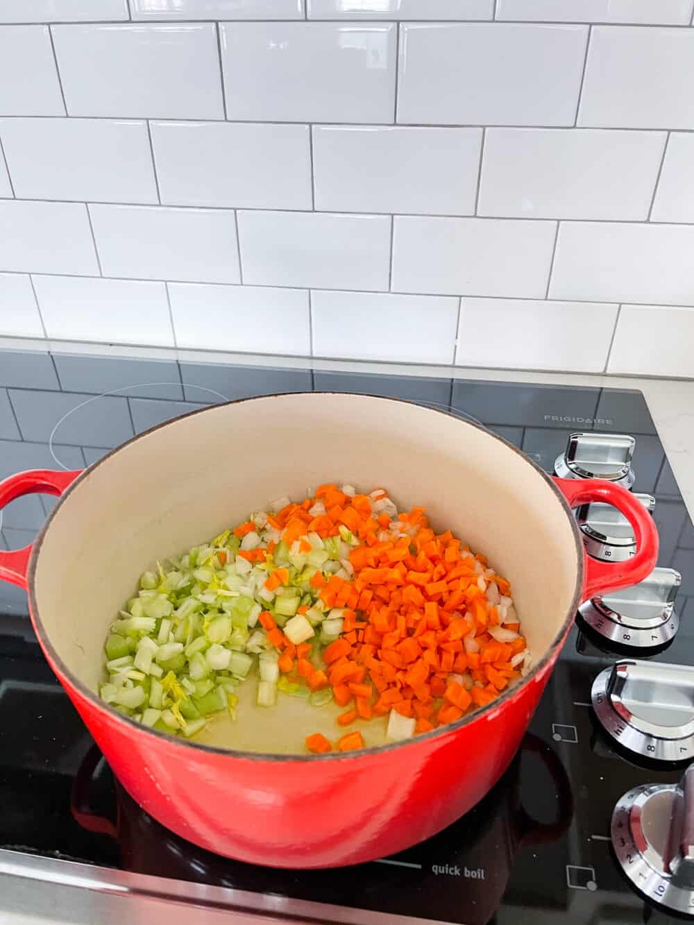 cooking vegetables for chicken ravioli soup