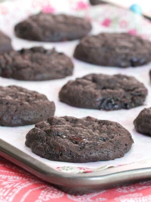 chocolate mint cookies on baking sheet