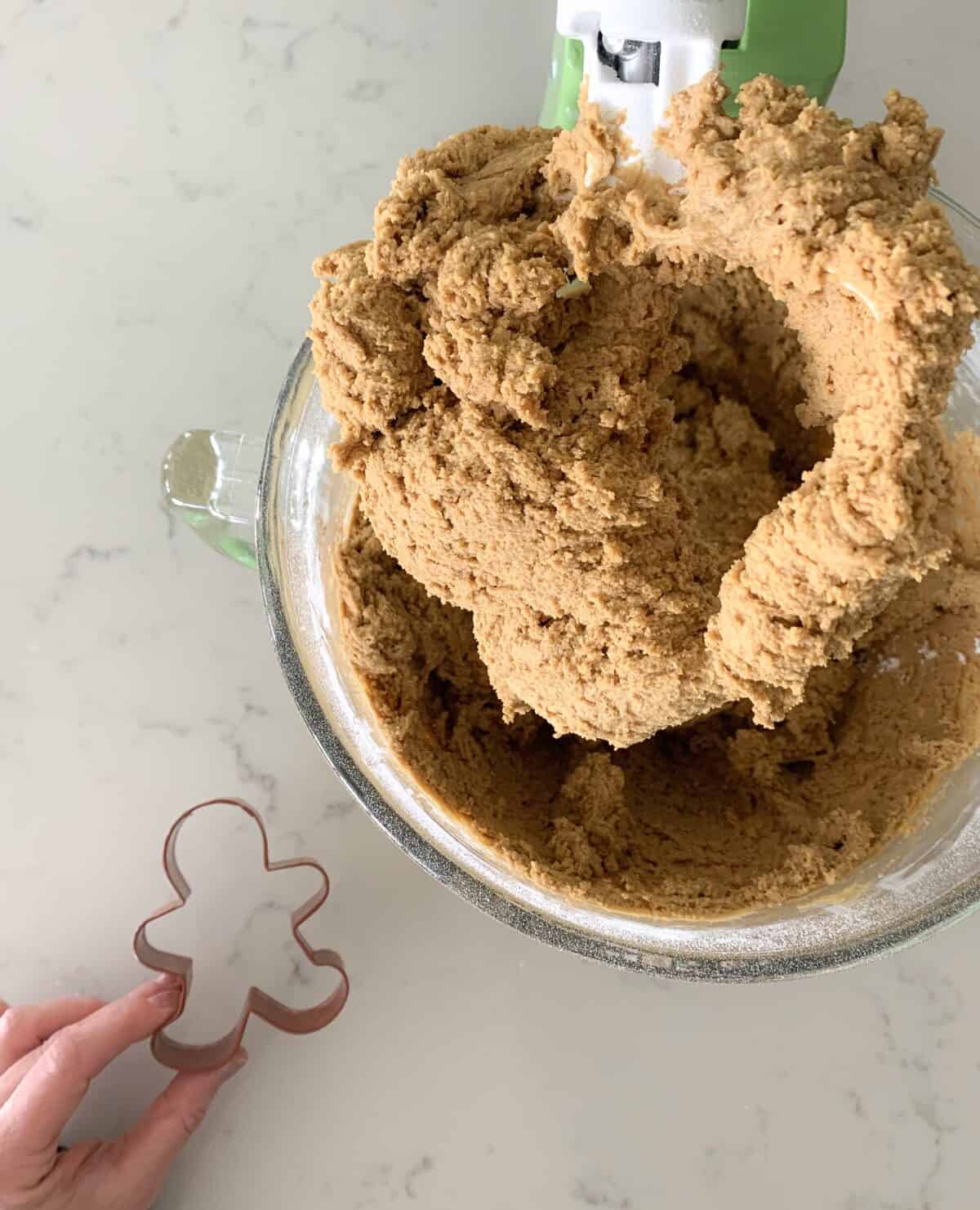 gingerbread cookie dough in mixer