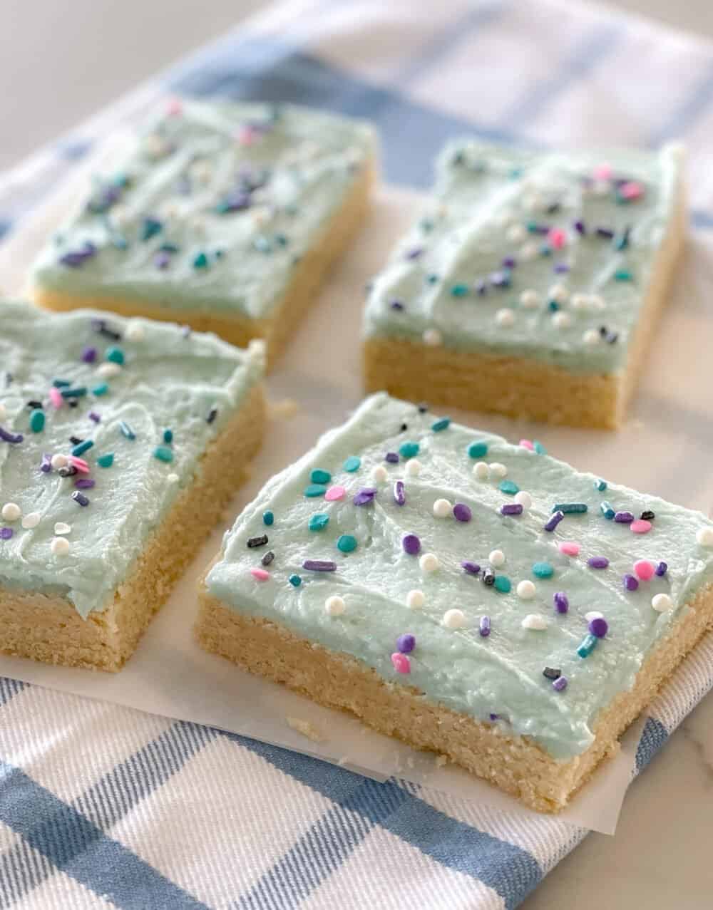 sugar cookie bars cut into squares 