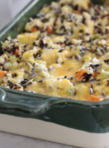 chicken and rice casserole in serving dish