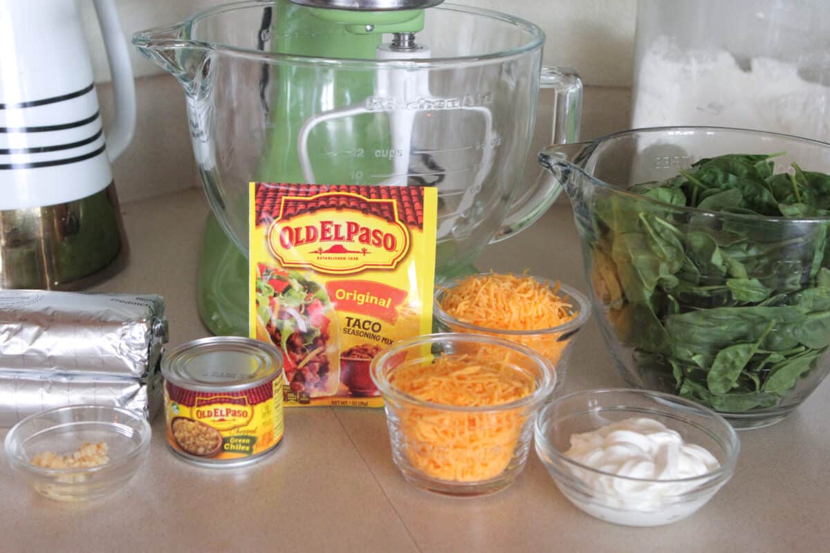 spinach dip recipe ingredients on counter