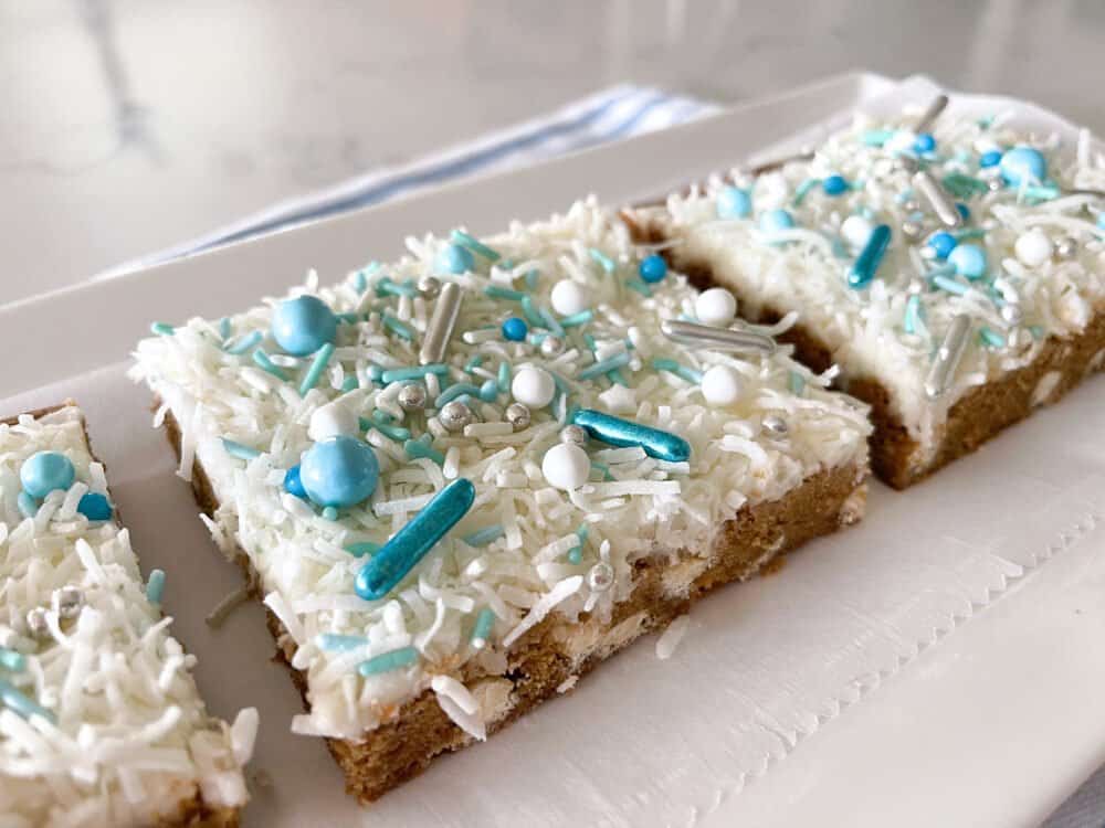 snowball cookies cut into squares